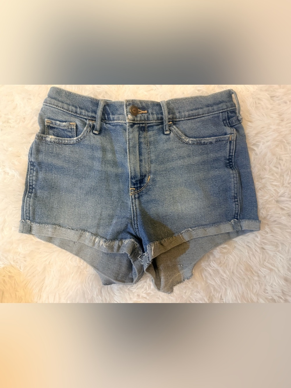 Hollister Light Blue High-Rise Denim Shorts with Raw Hem